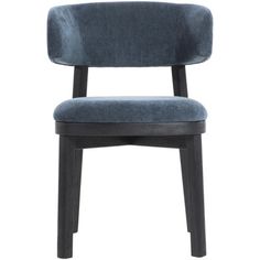 a blue upholstered chair on a white background