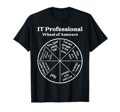 PRICES MAY VARY. Grab this funny IT Professional Wheel Of Answers T-Shirt for your programmer nerd dad, mom, husband, brother, friend or relative! It's the perfect geek gift idea & present for birthday, father's day, mother's day or christmas! This IT Professional Wheel Of Answers T-Shirt is perfect for IT professionals, coders, computer engineers, software developers & tech support men & women who will proudly wear this information technology, coding, programming, cybersecurity tee Lightweight, Baseball Shirts For Moms, It Professional, Nerd Shirts, Nerd Gifts, Geek Gifts, Tech Support, Funny Shirt, Women T Shirt, Funny Shirts