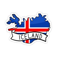 an iceland flag with the word iceland in black and white, on a white background