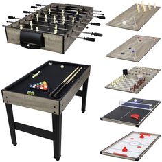 an assortment of games including foo - o - mat, table tennis, and air hockey