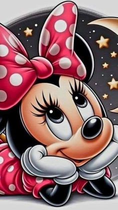 a minnie mouse cartoon with stars and moon in the background