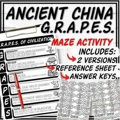 an ancient china graph is shown with the words maze activity in red and black on it