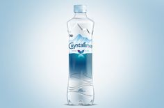 a bottle of crystalline water on a blue background