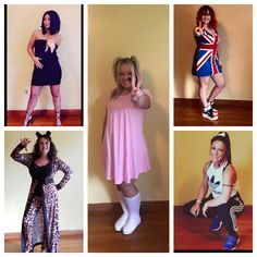 six photos of women in different outfits posing for the camera, one with her hand on her hip