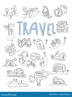 the word travel surrounded by hand drawn doodles stock photo image and royalty freehanded images