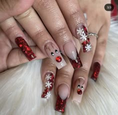 Ongles Bling Bling, Bling Acrylic Nails, Acrylic Nails Coffin Short, Xmas Nails, Christmas Nail