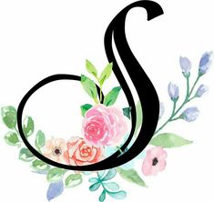 the letter s is decorated with flowers and leaves