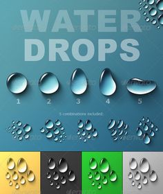 water drops with different colors and sizes on the bottom, below them is an image of various