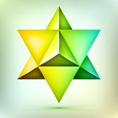 the star of david in green, yellow and blue colors on a light background with shadow