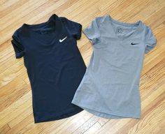 Women's Nike Dri Fit Shirts Size S. 1 Black and 1 gray as shown. Shipped with USPS Priority Mail. Comes from smoke free home. US shipping and PayPal only Nike Grey Top, Dry Fit Shirts Woman Sports, Nike Womens Apparel, Women's Nike Shirts, T Shirts Rhat Fit Perfect, Nike Top Womens, Nikey Mucle Shirts, Funny Nike Shirts, Nike Sports Tee