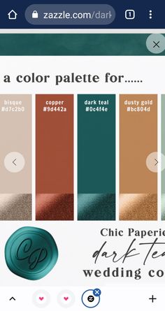 the color palette for chic paper studio's wedding collection is shown in this screenshot