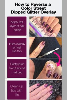 Color Street Inspiration, Color Street 2023, Nail Info, Overlay Nails, Nail Polish Hacks, Nail Color Combos, Easy Manicure, Glitter Overlays, Diy Nail Designs