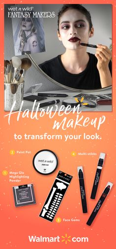 a woman with makeup on her face and the words halloween makeup to transform your look