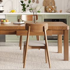 a wooden table sitting in the middle of a kitchen