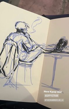 a drawing of a person sitting at a table