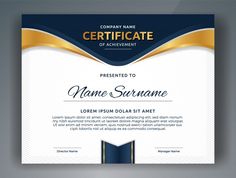 certificate template with blue and gold stripes