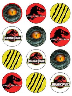 several stickers with different dinosaurs on them and the words, happy birthday to you