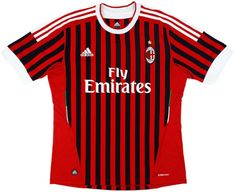 a red and black soccer jersey with white stripes