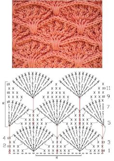 the knitting pattern is shown in red and white, with two rows of stitches on each side