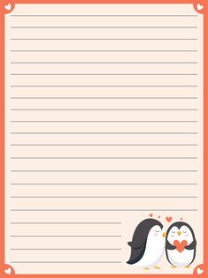 two penguins with hearts and lined paper