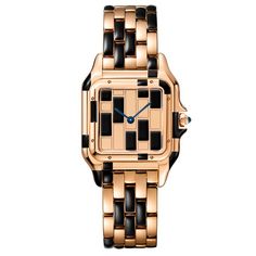 Panthère De Cartier rose gold and black lacquer Pink Gold Jewelry, Black And Gold Watch, Cartier Roadster, Black Gold Jewelry, Cartier Panthere, Rose Gold Watches, Black Lacquer