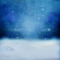 snow falling on the ground with blue sky and stars in the backgroung