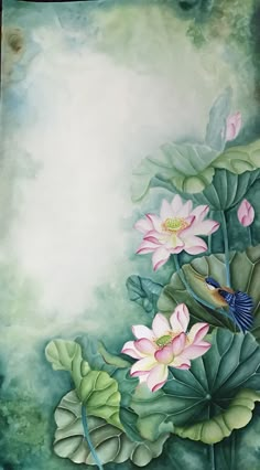 a painting of water lilies and a bird