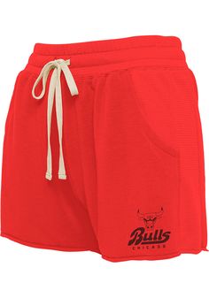 Make the best of your workout in these Chicago Bulls Womens Red Mix Shorts! These Chicago Shorts are great for any Bulls fan who wants to show off their team spirit no matter what they wear. These Chicago Bulls Shorts feature a lower left hip team name and logo. Shorts, Side pockets, Adjustable waistband, Thermal material on sides, Soft hand, 62% Cotton/ 33% Rayon/ 5% Spandex, 4 Sporty Red Loungewear Bottoms, Red Cotton Activewear For Loungewear, Red Athleisure Activewear With Built-in Shorts, Red Cotton Sporty Bottoms, Red Athleisure Bottoms For Loungewear, Casual Red Activewear With Relaxed Fit, Red Athleisure Loungewear Bottoms, Red Sportswear Bottoms For Gym, Red Athleisure Shorts For Loungewear