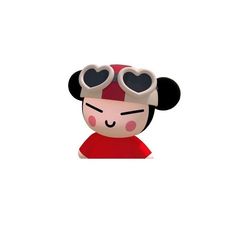 a cartoon character with heart shaped glasses on his head and nose, wearing a red dress