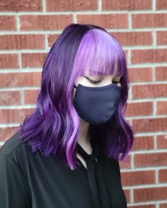 Split Dyed Hair With Bangs, Purple Split Dye, Colored Bangs, Dyed Bangs, Fringe Hairstyle, Split Dye, Summer Hair Trends, Extension Hair