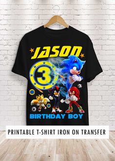 sonic the hedge birthday boy shirt on a hanger