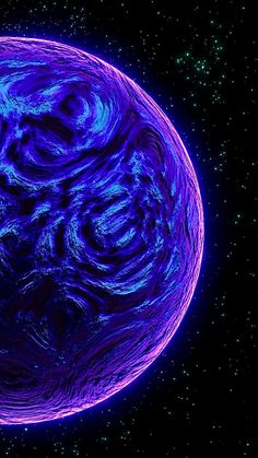 an artist's rendering of a purple and blue planet with stars in the background