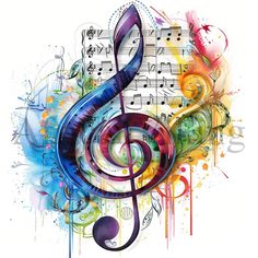 a colorful music note with musical notes painted on it's sides and in the middle