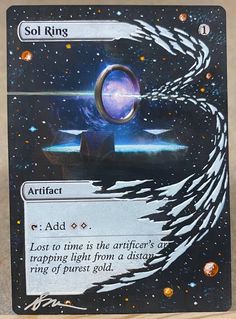 a close up of a card with an object in the middle and space behind it