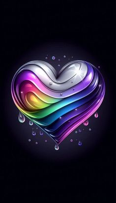 a rainbow heart with water drops on it