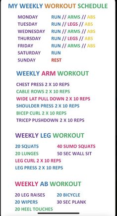 the workout schedule is displayed in this screenshoto screen shot, which shows how to do