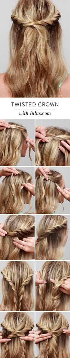 LuLu*s How-To: Twisted Crown Hair Tutorial at LuLus.com! Crown Hair, Hair Tutorials, Crown Hairstyles, Half Up, Prom Hair, Diy Hairstyles, Pretty Hairstyles