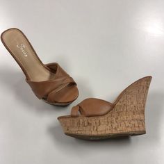 Brand New Pair Of Wedge Sandals From Fashion Focus With 5" Heel And 1.5” Platform Gold Wedge Heels, Lace Up Wedge Sandals, Strappy Wedge Heels, Peep Toe Wedge Sandals, Michael Kors Wedges, Pink Wedges, Brown Wedge Sandals, Wedge Loafers, Cognac Color