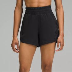 Lululemon Track That High-Rise Lined Shorts Length 5" Color: Black Size: 6 New With Tag. Lightweight Four-Way Stretch Sweat-Wicking Quick-Drying Added Lycra Fibre For Stretch And Shape Retention Soft Liner Is Quick-Drying And Sweat-Wicking All Sales Are Final. Lulu Lemon Shorts, Hot Pink Shorts, Lululemon Speed Up Shorts, Lululemon Hotty Hot Shorts, Hotty Hot Shorts, Lululemon Shorts, Pink Camo, High Rise Shorts, Lululemon Women