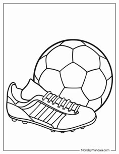 a soccer ball and shoe coloring page