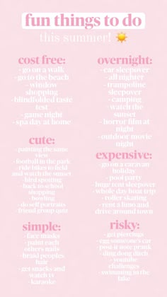 a pink poster with the words fun things to do