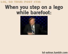 a man in a suit and tie with the caption when you step on a lego while barefoot