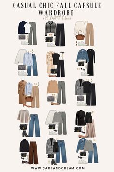 Discover the ultimate guide to a casual chic fall capsule wardrobe! This blog post breaks down your fall wardrobe essentials and fall basics into classy, cozy, and stylish staples. Find out how to create casual chic fall outfits. Perfect autumn outfits and fall outfits for women with these 15 fall outfit ideas. Elevate your fall style effortlessly! 