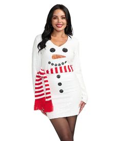 Let’s get one thing straight: there’s snow man we need in this world. There are, however, a few whose company we enjoy, and we’d never deny our favorite kind of guy. The ones that can’t talk back, mostly. Unfortunately, these are only seasonal: show off your favorite snowman in the Women's Snowman Scarf Sequin Dress! Christmas Dress Women Parties, Snow Woman, Snowman Dress, Snowman Scarf, Christmas Sweater Dress, New Halloween Costumes, Mens Ugly Christmas Sweater, Holiday Dresses Women, Ugly Christmas Sweater Women