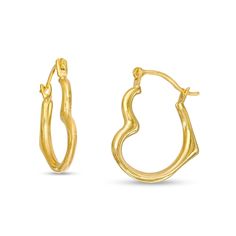 Simple and cute, these tilted heart hoop earrings make creating a feminine look easy. Fashioned in 14K gold Each earring features a tilted heart-shaped hoop. These earrings secure with latch backs. Heart-shaped Yellow Gold Hoop Earrings For Everyday, Everyday Heart-shaped Hoop Earrings In Yellow Gold, Yellow Gold Heart Hoop Earrings For Everyday, 14k Yellow Gold Hoop Heart Earrings, Everyday Heart-shaped Yellow Gold Hoop Earrings, 14k Gold Hoop Earrings With Heart Charm, Yellow Gold Open Heart Huggie Earrings, Cupcake Jewelry, Heart Hoop Earrings