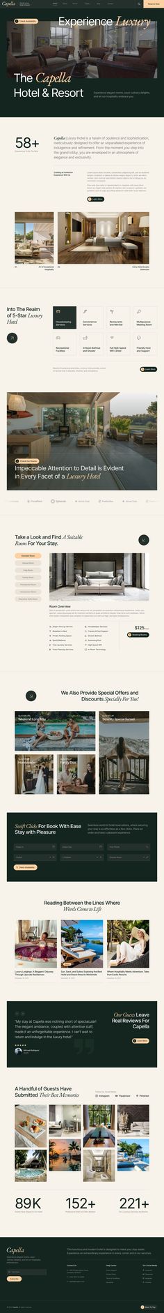 Capella ¨C Luxury Hotel & Resort Elementor Template Kit Luxurious Website Design, Luxury Ads, Capella Hotel, Resort Website, Webpage Design Layout, Building Website, Hotel Website Design, Real Estate Website Design, Interactive Web Design