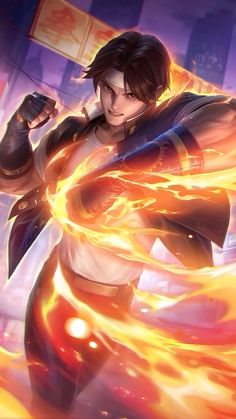 an anime character with fire in his hands