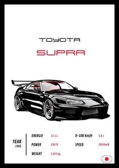 an advertisement for the toyota supra, which is on display in front of a white background