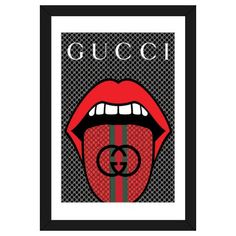 a poster with the word gucci on it's mouth and tongue sticking out