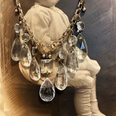 Stunning Handcrafted By Donna Jacob With Chandelier, Crystals And Brass Vintage Chain, Gold Tone, One-Of-A-Kind Chandelier Necklace, Chandelier Crystals, Vintage Chain, Chain Gold, Adjustable Necklace, Crystal Chandelier, Handcrafted Jewelry, Crystal Necklace, Chandeliers